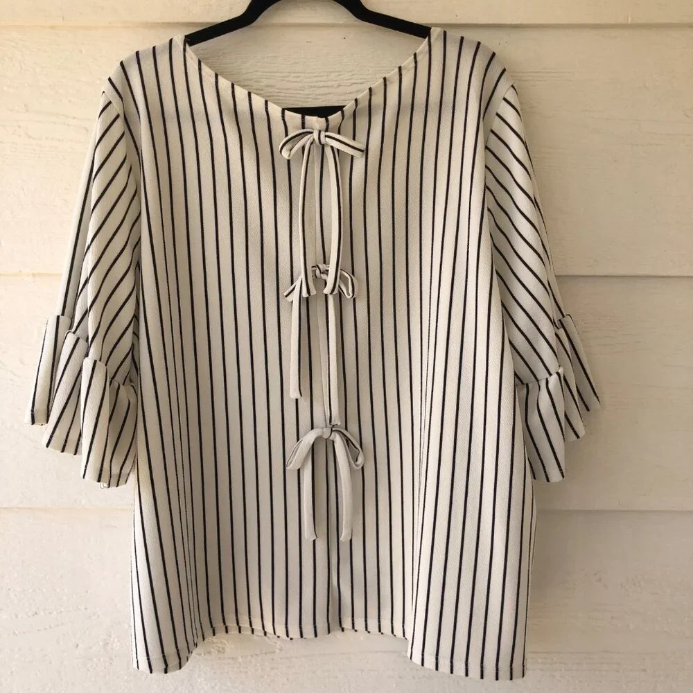 Moa Moa Women’s Summer Top Size 3X Flare Ruffle Sleeve Back Bow Detail - Picture 3 of 14